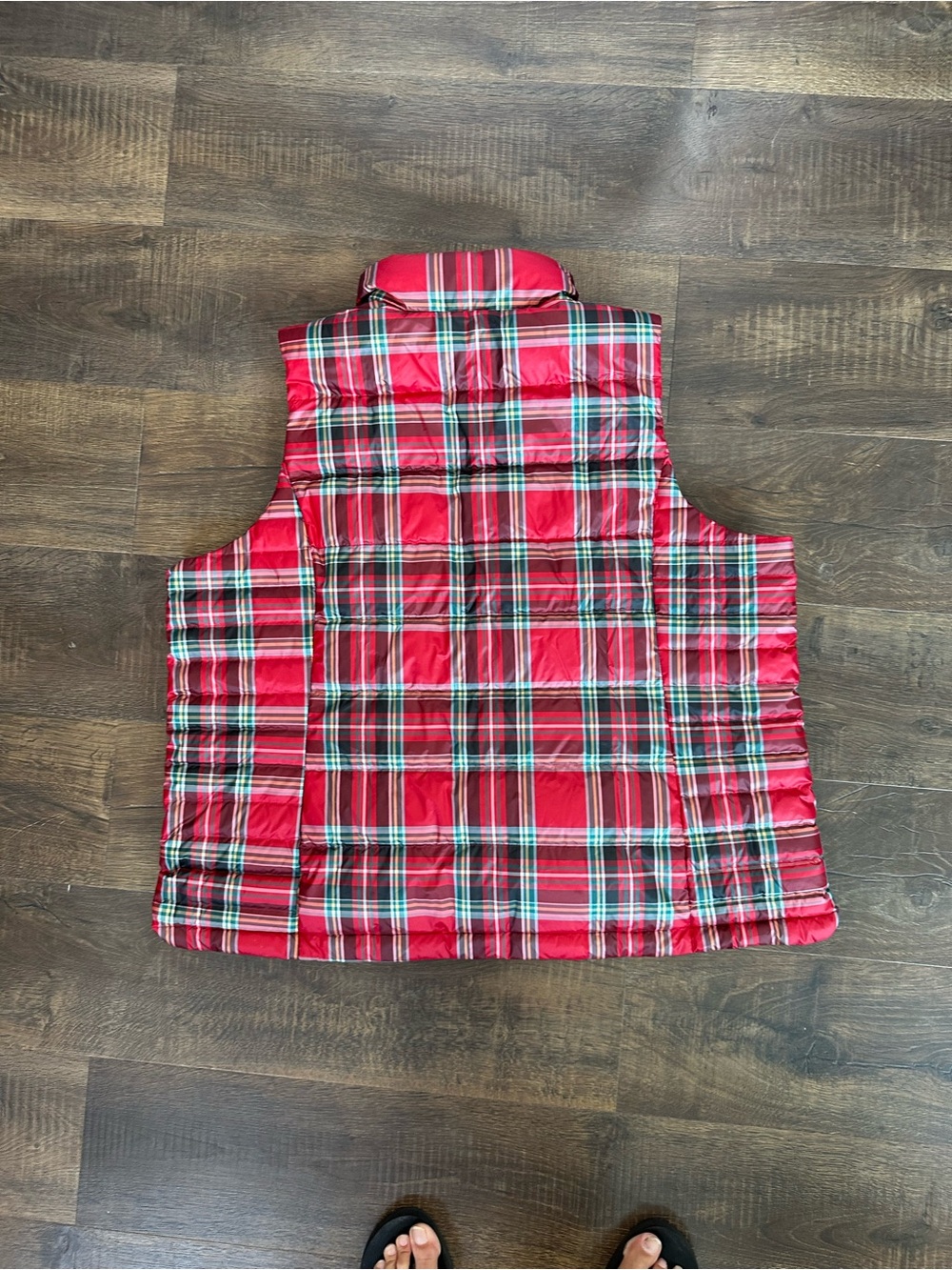 Lands’ End Women’s Plaid Puffer Vest Red Holiday Zip Front Size 2X 20W-22W - Picture 2 of 6